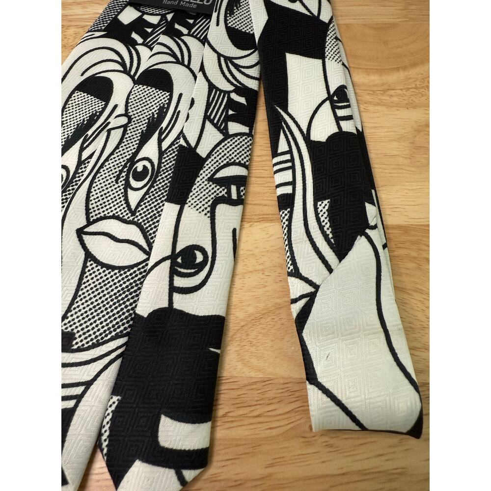 Fratello Men's Hand Made Neck Tie Picasso Inspired Black & White - Picture 7 of 13